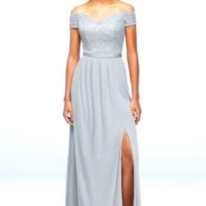 David’s Bridal Of the shoulder lace bridesmaid dress